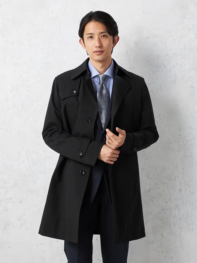 【NERO】セミトレンチコートライナー付コートヘリンボン撥水加工ストレッチ秋冬【スリムデザイン】