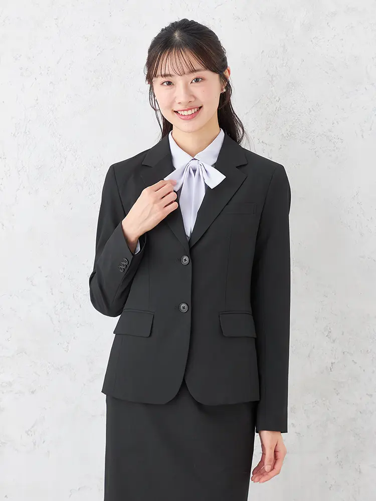 【SOFFICE】ポリエステルレーヨン黒無地2つボタンジャケットウォッシャブルストレッチ通年