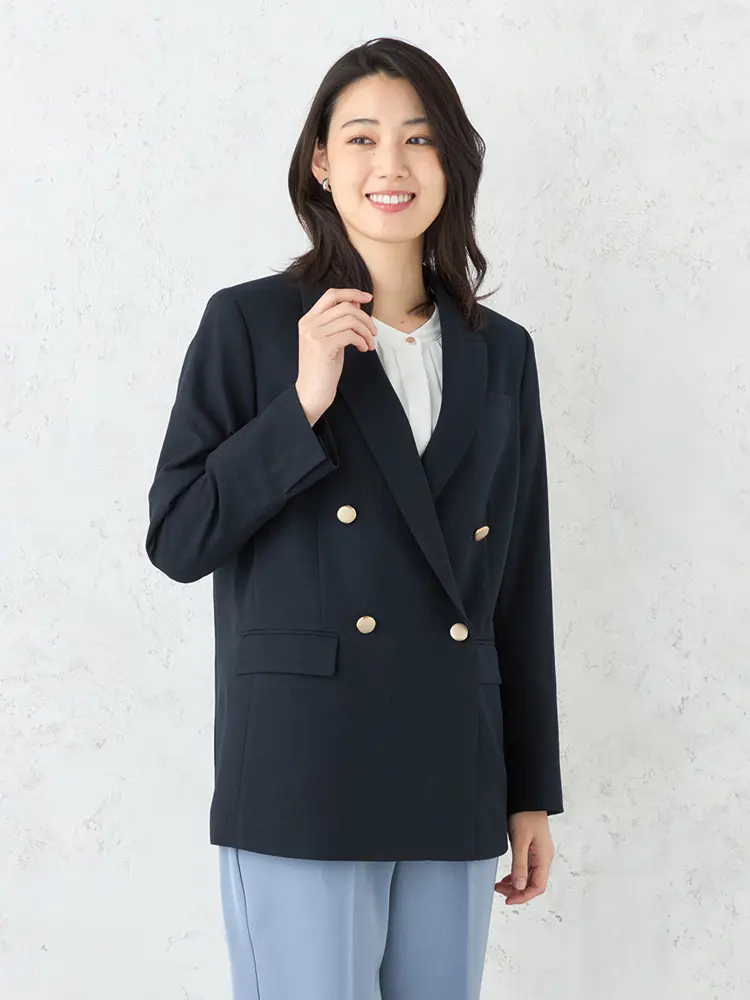 【SOFFICE】ウーリーポリエステルオックスメタル調4つボタンジャケット長袖布帛ソフィーチェウォッシャブルストレッチ通年