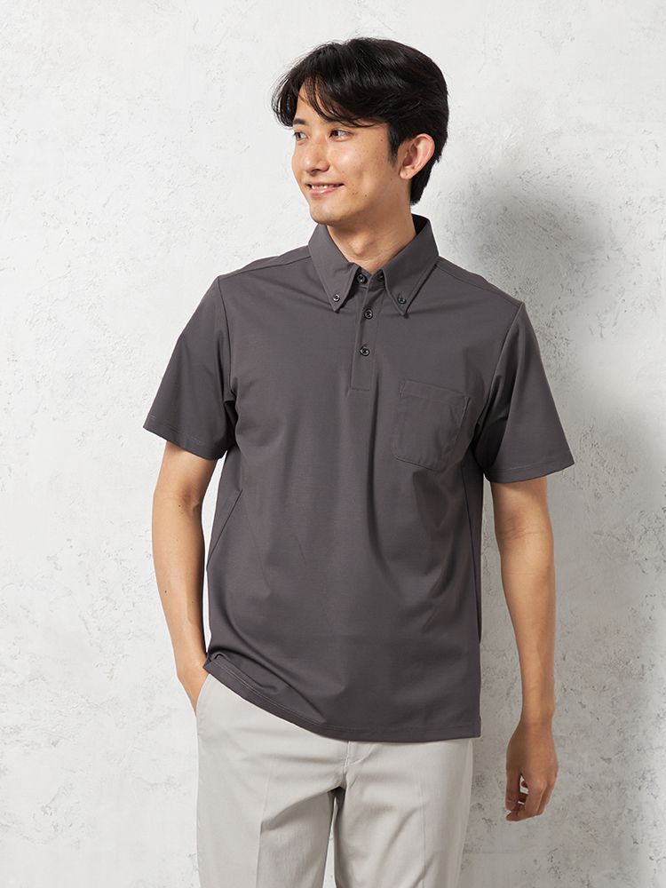 【接触冷感】半袖ビズポロシャツボタンダウン無地TOKYORUN春夏